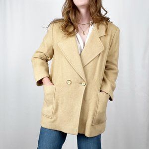 Vintage Union Made Camel Hair Tan Oversized Blazer Jacket Long Trench Pea Coat